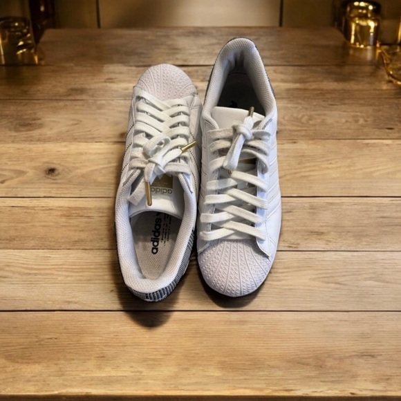 Adidas White Sneakers with Gold and Black Accents RARE - Picture 5 of 17